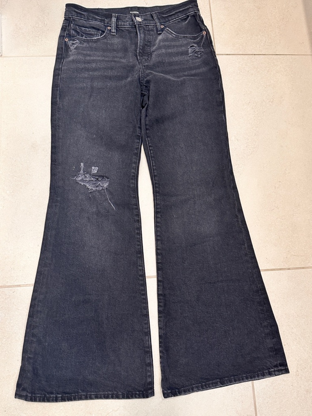 Express Distressed Flared Jeans